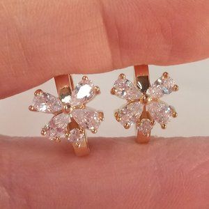 18K Yellow Gold Filled Flower Diamond Zircon Hoop Huggie Earrings Party Gift